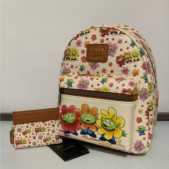 Loungefly Disney Pixar Toy Story Aliens Floral Mini Backpack & Card Holder-New - Picture 11 of 11